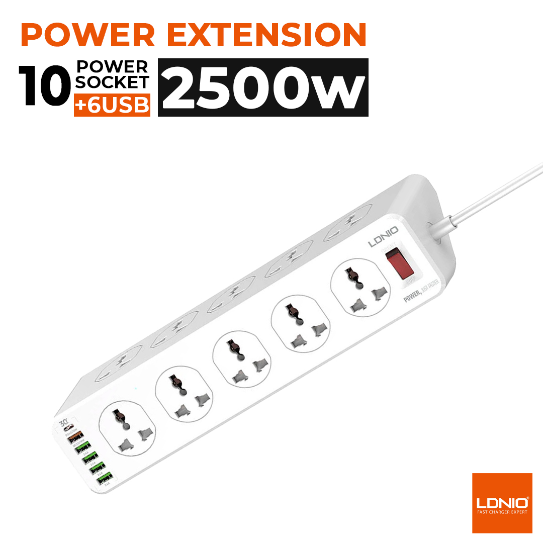 LDNIO SC10610 USB Charger Power Strip Multi-Outlet Power Strip (3) LDNIO SC10610 USB Charger Power Strip