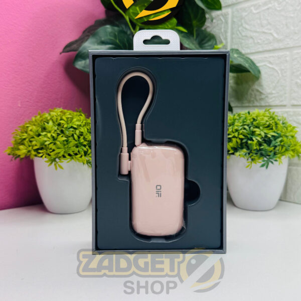 Pink QIF QY-54 Mini PD30W 10000mAh power bank in retail packaging with built-in charging cable
