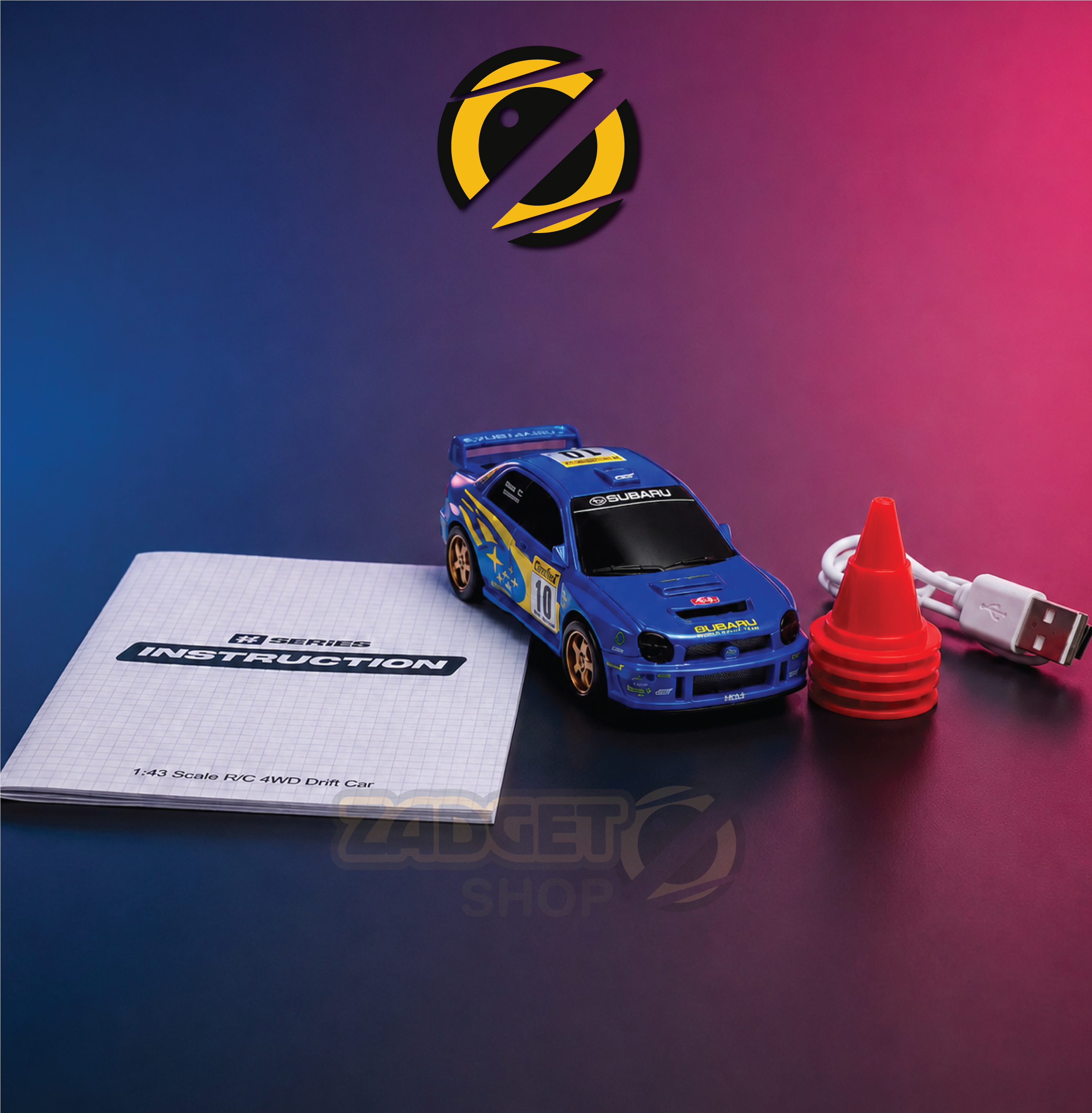 Whoosh 1:43 Subaru 4WD RC Drift Car box with 2.4GHz control, light and 15 km/h speed