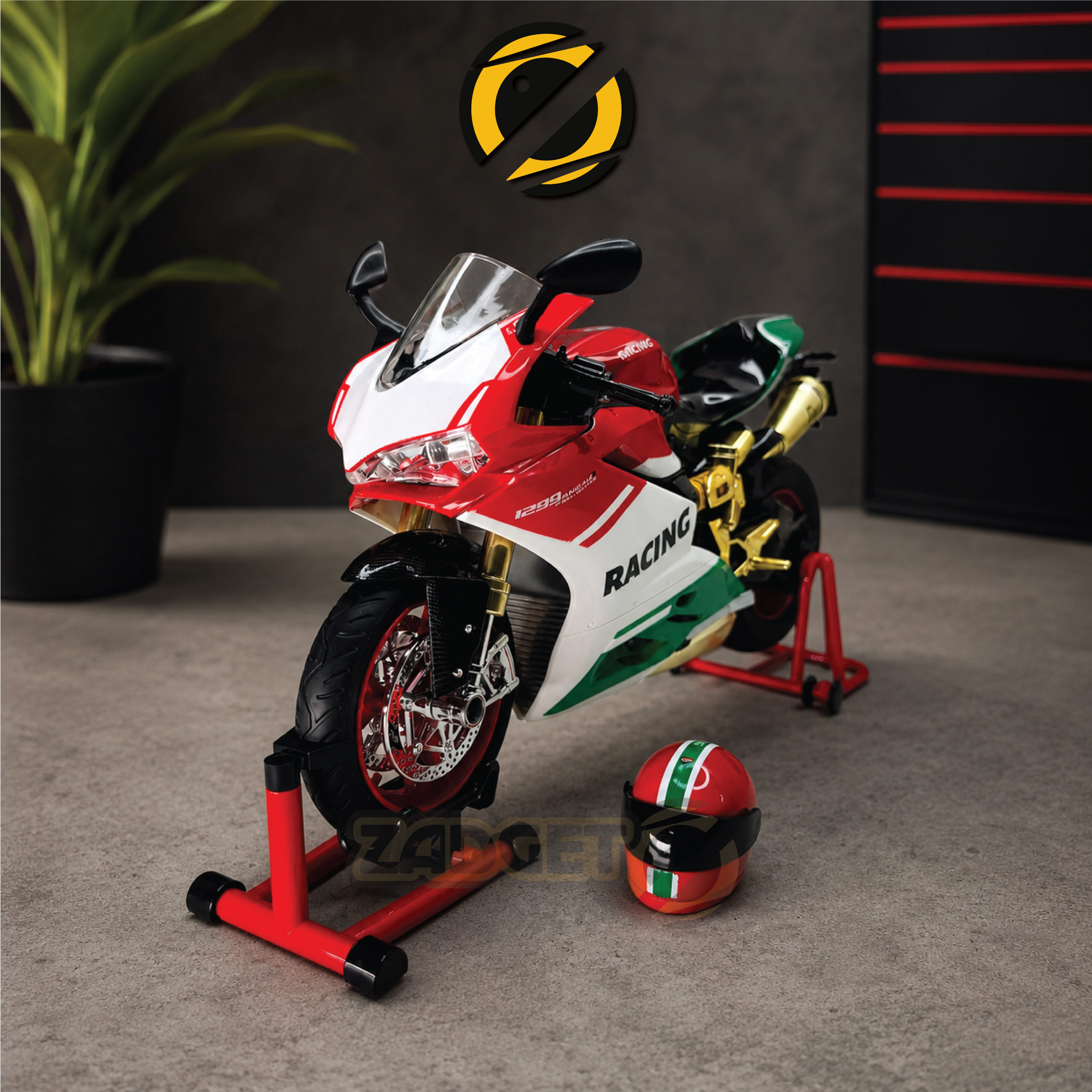 TY Models Speed Motorcycle with Mini Helmet in Bangladesh TY Models Speed Motorcycle red white green racing model with mini helmet and display stands