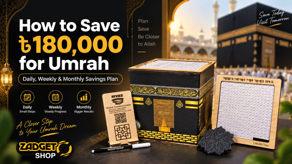 How to save ৳180,000 for Umrah with daily weekly and monthly savings plan using an Umrah savings tracker